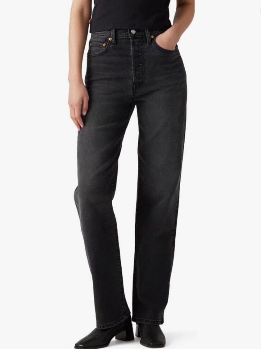Levi's Ribcage Straight Leg Full Length Jeans 32 stretch washed black